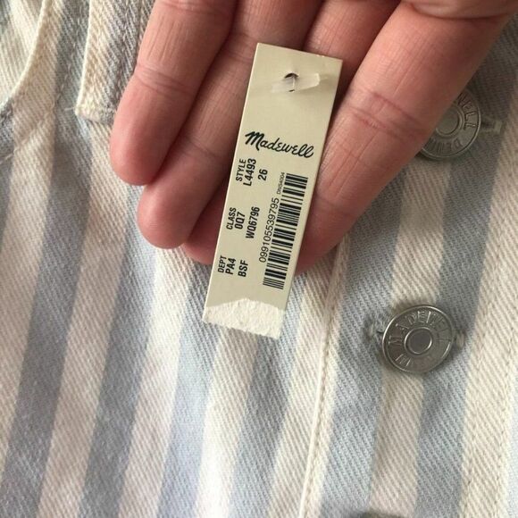Madewell Size 26 Blue White Striped Denim Skirt Button Fly NWT Coastal New - Picture 3 of 9